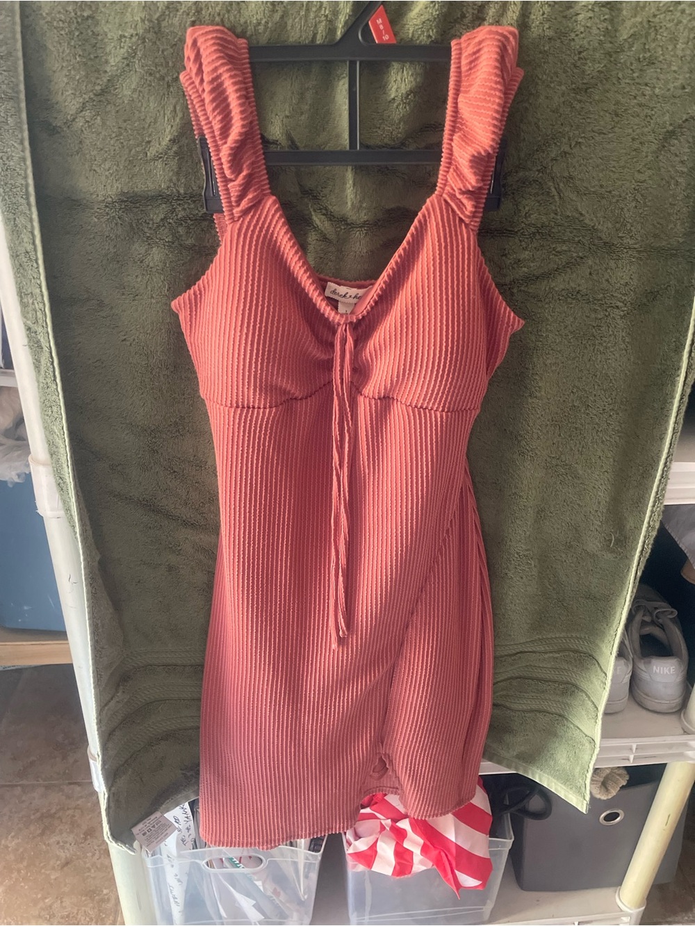 Derek Heart Coral Ribbed Tie-Front Mini Dress
